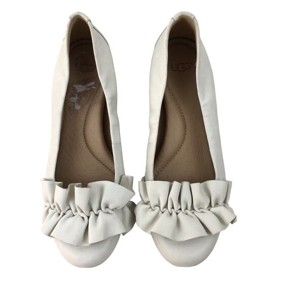 Ugg Fifi Pumps Heels Sz 8 Ruffle Ivory Coquette Preppy Light Academia Girly Twee - Picture 3 of 10